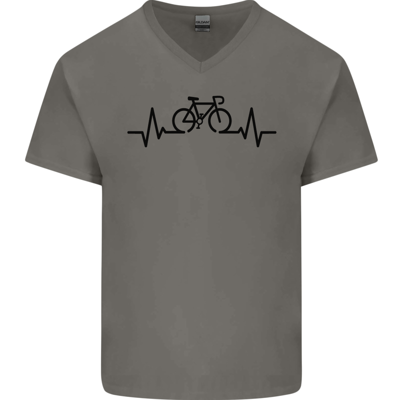Bicycle Pulse Cycling Cyclist Road Bike Mens V-Neck Cotton T-Shirt Sports Grey