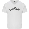 Bicycle Pulse Cycling Cyclist Road Bike Mens V-Neck Cotton T-Shirt White