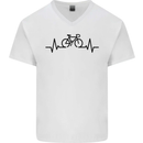 Bicycle Pulse Cycling Cyclist Road Bike Mens V-Neck Cotton T-Shirt White