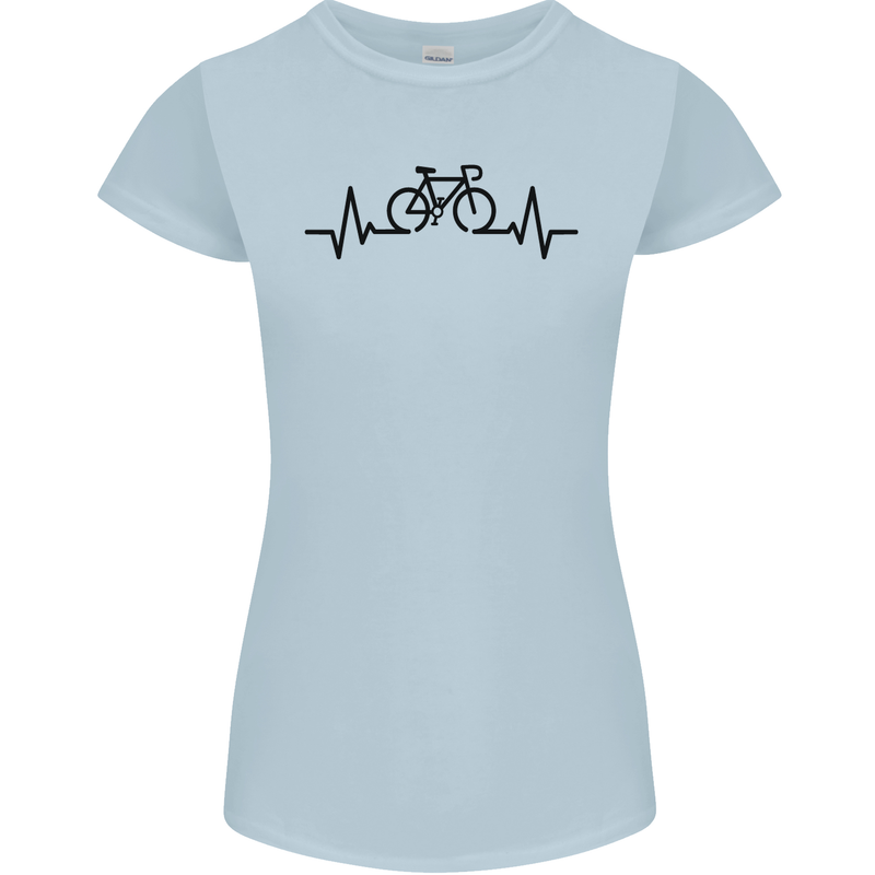 Bicycle Pulse Cycling Cyclist Road Bike Womens Petite Cut T-Shirt Light Blue