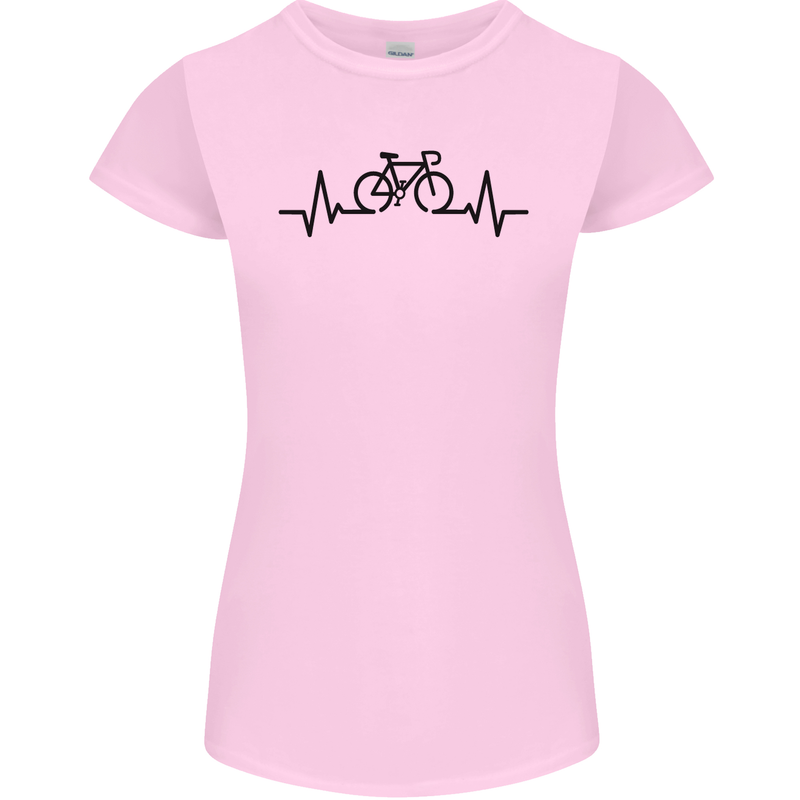 Bicycle Pulse Cycling Cyclist Road Bike Womens Petite Cut T-Shirt Light Pink