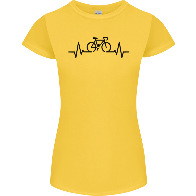 Bicycle Pulse Cycling Cyclist Road Bike Womens Petite Cut T-Shirt Yellow