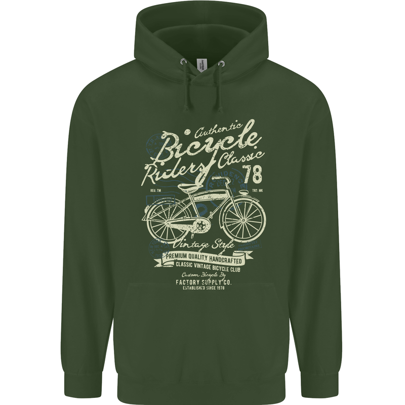 Bicycle Rider Classic Cyclist Funny Cycling Childrens Kids Hoodie Forest Green