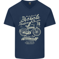 Bicycle Rider Classic Cyclist Funny Cycling Mens V-Neck Cotton T-Shirt Navy Blue