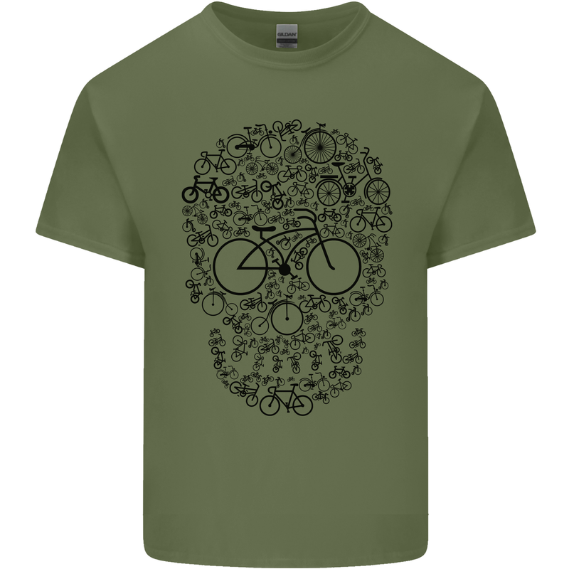 Bicycle Skull Cyclist Funny Cycling  Bike Mens Cotton T-Shirt Tee Top Military Green