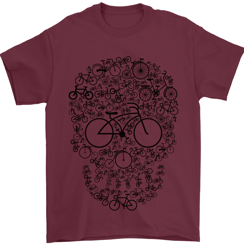 Bicycle Skull Cyclist Funny Cycling  Bike Mens T-Shirt Cotton Gildan Maroon