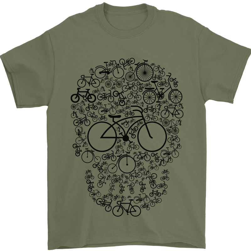 Bicycle Skull Cyclist Funny Cycling  Bike Mens T-Shirt Cotton Gildan Military Green