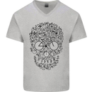 Bicycle Skull Cyclist Funny Cycling  Bike Mens V-Neck Cotton T-Shirt Sports Grey