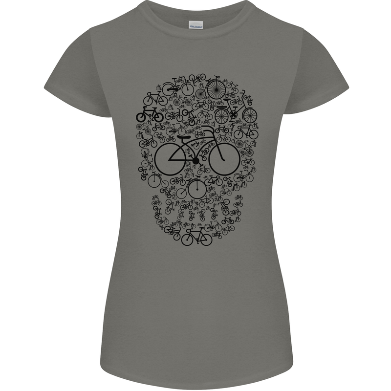 Bicycle Skull Cyclist Funny Cycling  Bike Womens Petite Cut T-Shirt Charcoal