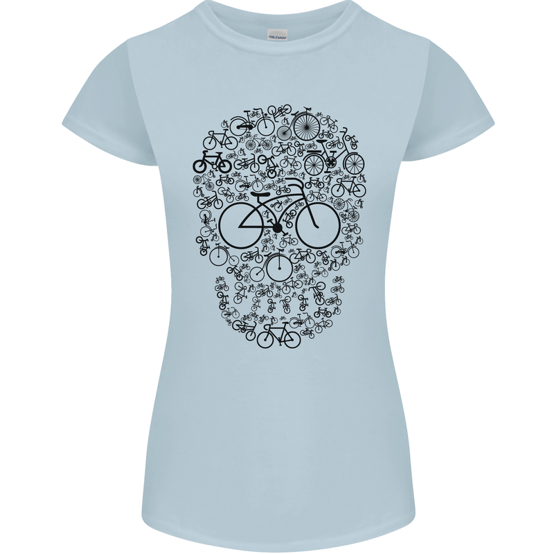 Bicycle Skull Cyclist Funny Cycling  Bike Womens Petite Cut T-Shirt Light Blue