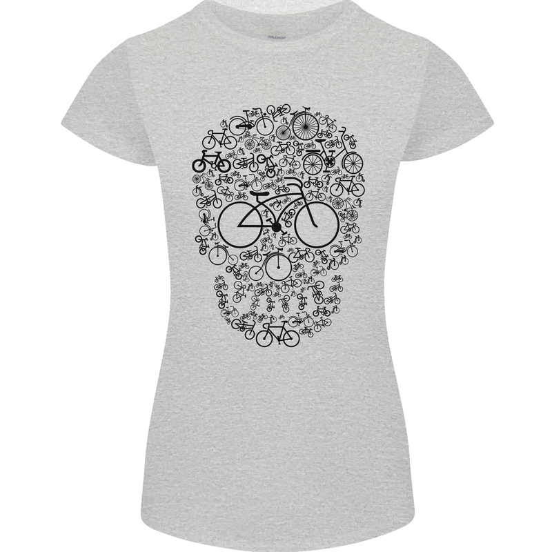 Bicycle Skull Cyclist Funny Cycling  Bike Womens Petite Cut T-Shirt Sports Grey