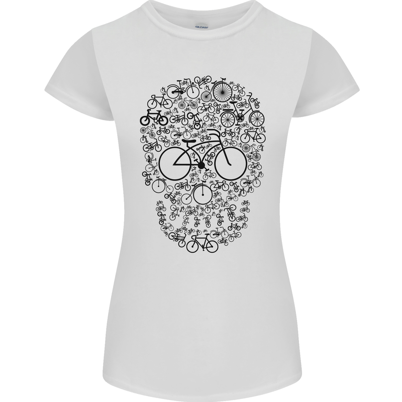 Bicycle Skull Cyclist Funny Cycling  Bike Womens Petite Cut T-Shirt White