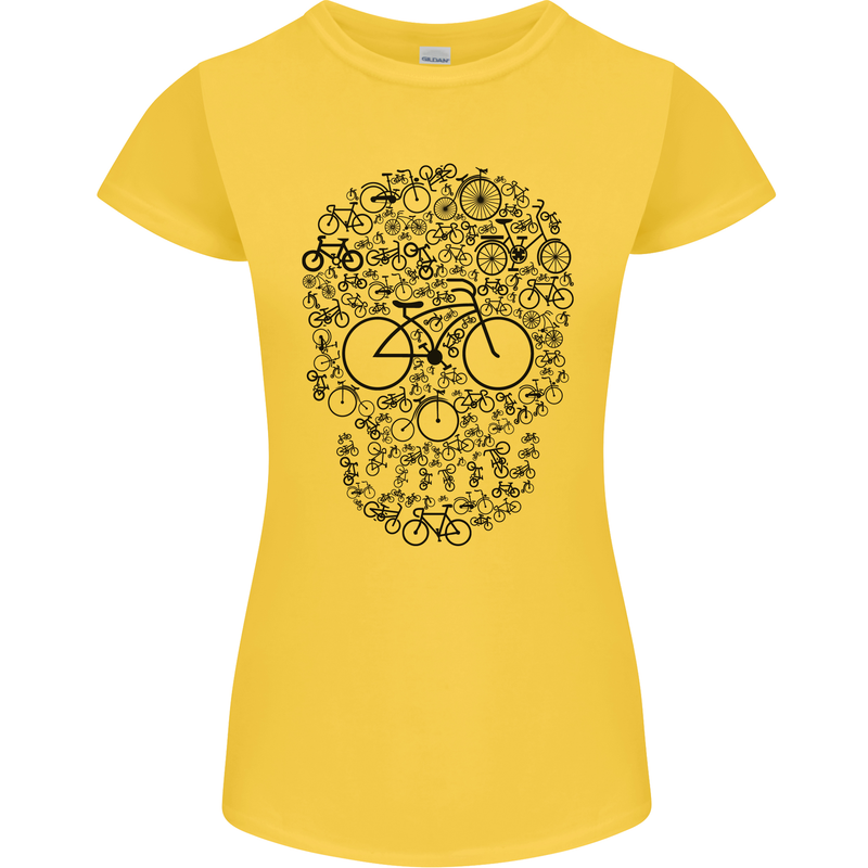 Bicycle Skull Cyclist Funny Cycling  Bike Womens Petite Cut T-Shirt Yellow