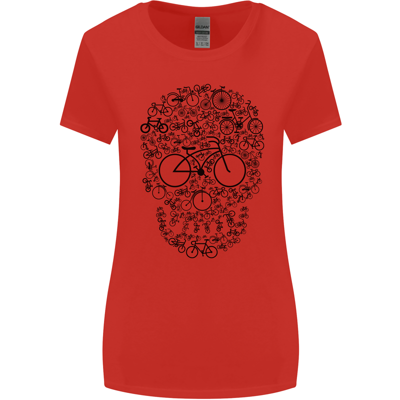Bicycle Skull Cyclist Funny Cycling  Bike Womens Wider Cut T-Shirt Red