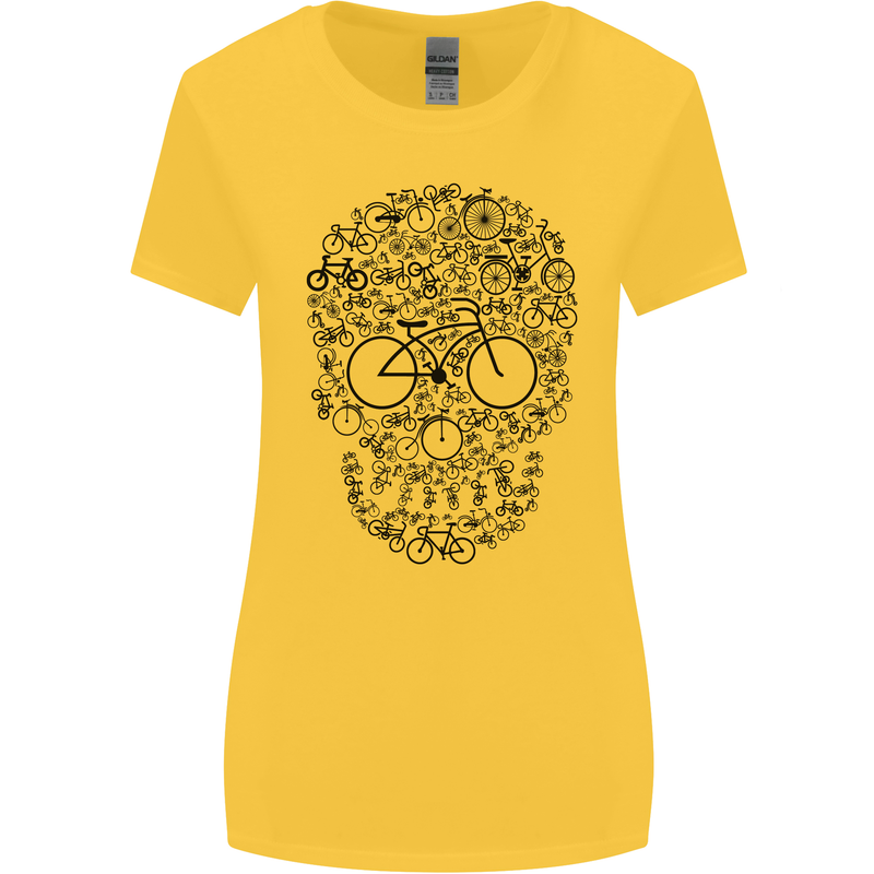 Bicycle Skull Cyclist Funny Cycling  Bike Womens Wider Cut T-Shirt Yellow