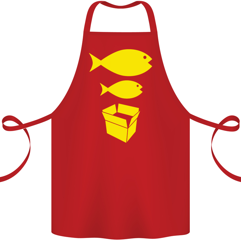 Big Fish Little Fish Cardboard Box Music Cotton Apron 100% Organic Red