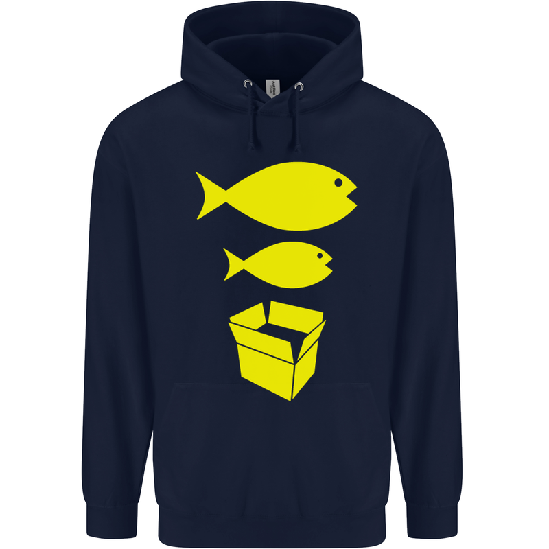 Big Fish Little Fish Cardboard Box Music Mens 80% Cotton Hoodie Navy Blue