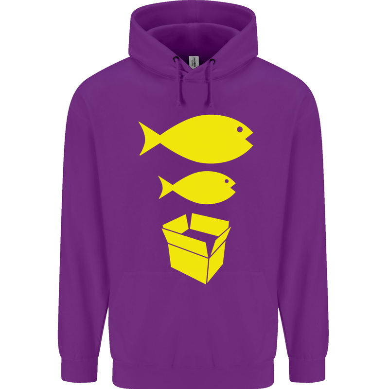 Big Fish Little Fish Cardboard Box Music Mens 80% Cotton Hoodie Purple