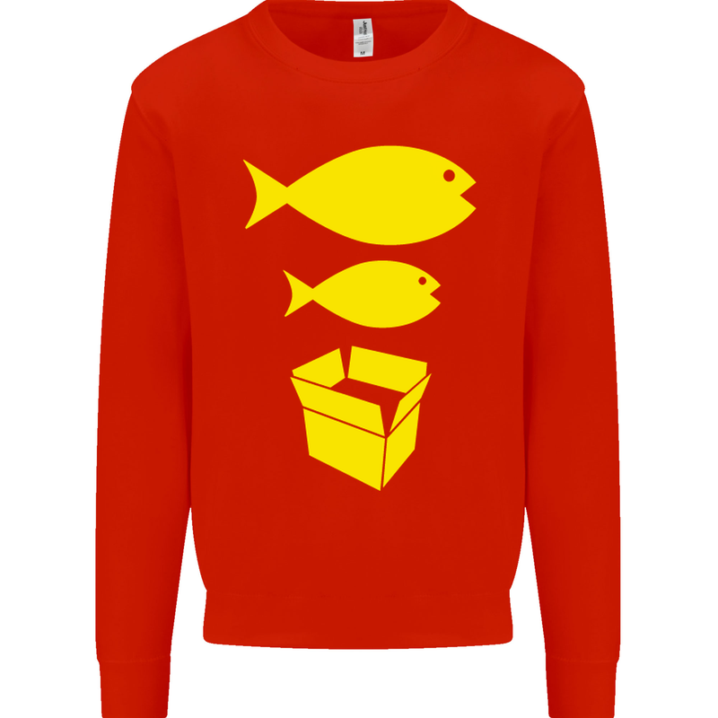 Big Fish Little Fish Cardboard Box Music Mens Sweatshirt Jumper Bright Red