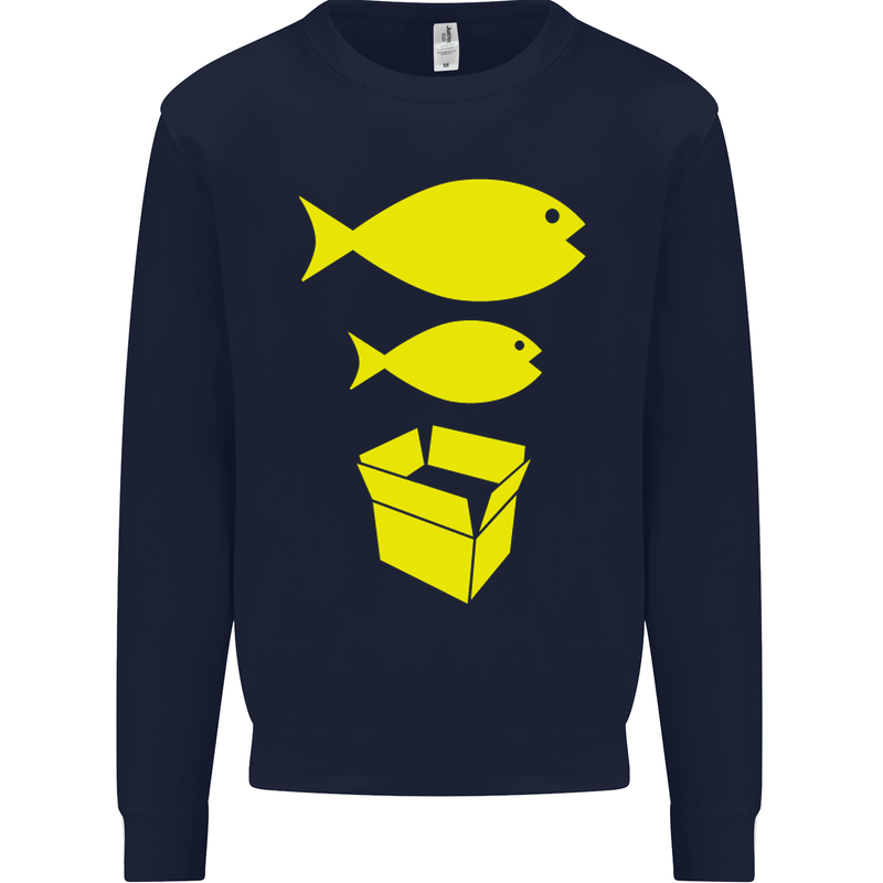 Big Fish Little Fish Cardboard Box Music Mens Sweatshirt Jumper Navy Blue