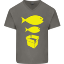Big Fish Little Fish Cardboard Box Music Mens V-Neck Cotton T-Shirt Charcoal