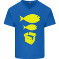 Big Fish Little Fish Cardboard Box Music Mens V-Neck Cotton T-Shirt Royal Blue