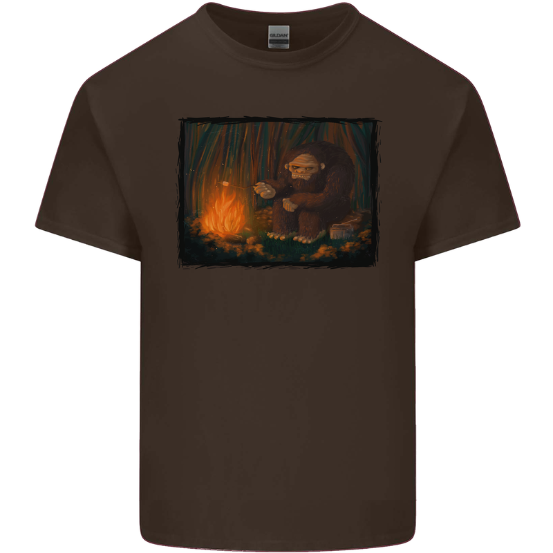 Bigfoot Camping and Cooking Marshmallows Kids T-Shirt Childrens Chocolate
