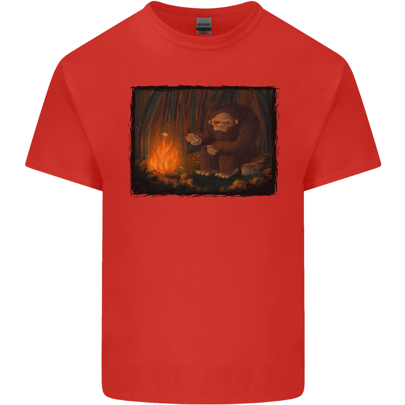 Bigfoot Camping and Cooking Marshmallows Kids T-Shirt Childrens Red