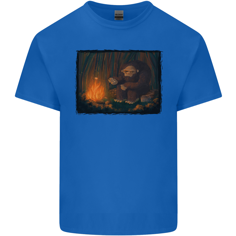 Bigfoot Camping and Cooking Marshmallows Kids T-Shirt Childrens Royal Blue