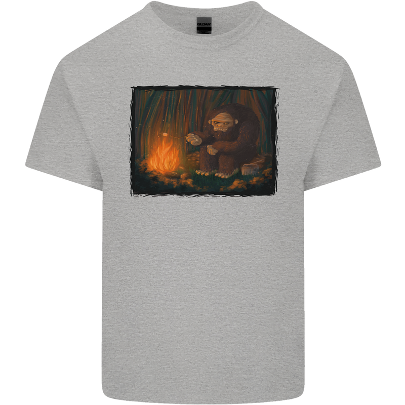 Bigfoot Camping and Cooking Marshmallows Kids T-Shirt Childrens Sports Grey