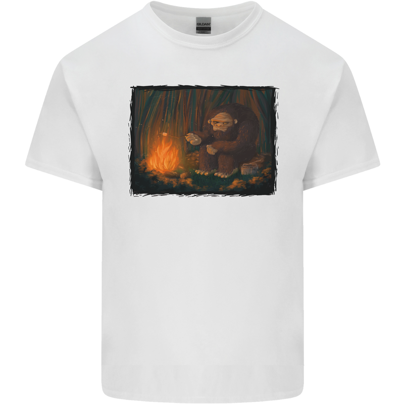 Bigfoot Camping and Cooking Marshmallows Kids T-Shirt Childrens White