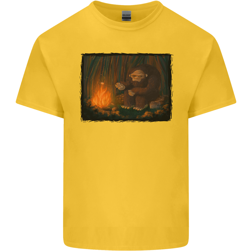 Bigfoot Camping and Cooking Marshmallows Kids T-Shirt Childrens Yellow