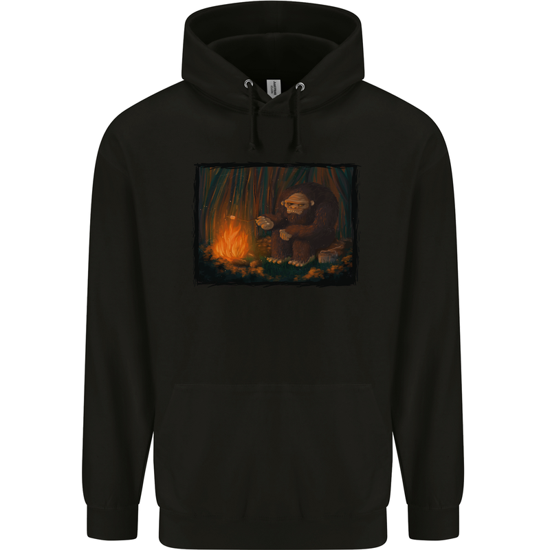 Bigfoot Camping and Cooking Marshmallows Mens 80% Cotton Hoodie Black