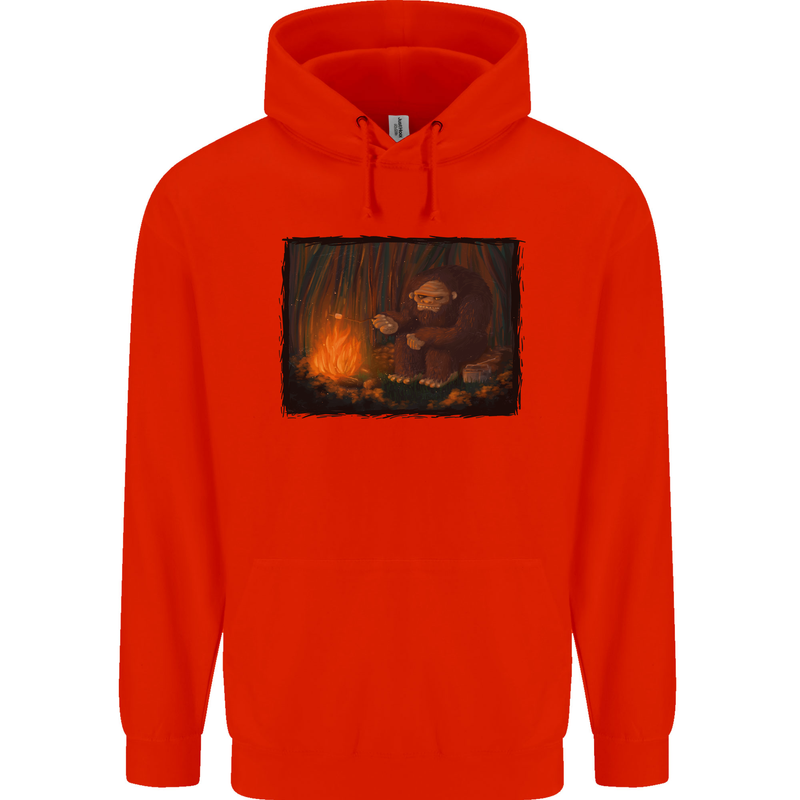 Bigfoot Camping and Cooking Marshmallows Mens 80% Cotton Hoodie Bright Red