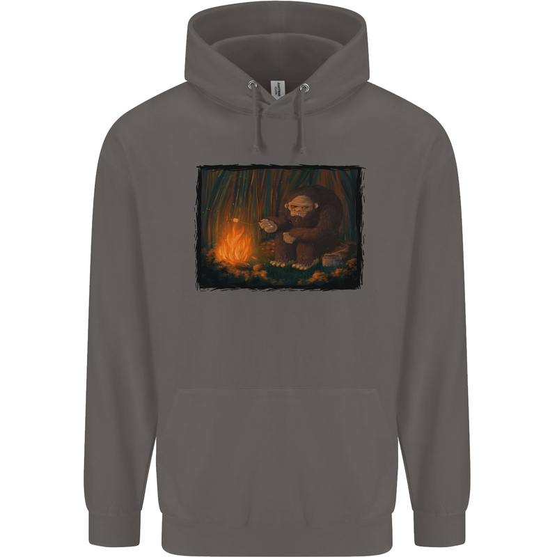 Bigfoot Camping and Cooking Marshmallows Mens 80% Cotton Hoodie Charcoal
