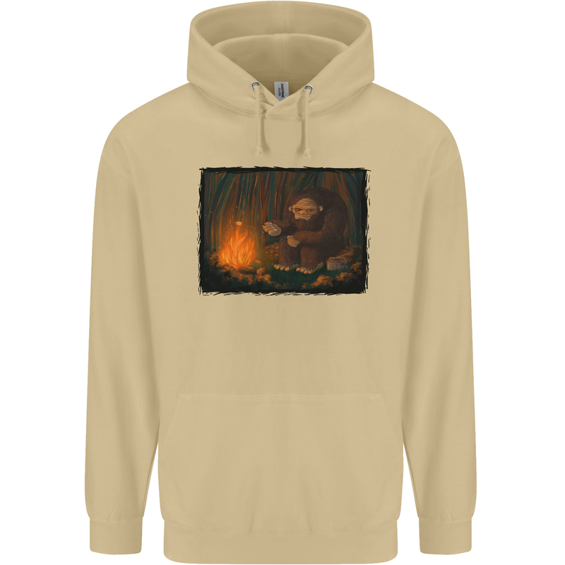 Bigfoot Camping and Cooking Marshmallows Mens 80% Cotton Hoodie Sand