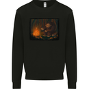 Bigfoot Camping and Cooking Marshmallows Mens Sweatshirt Jumper Black