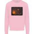 Bigfoot Camping and Cooking Marshmallows Mens Sweatshirt Jumper Light Pink