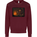 Bigfoot Camping and Cooking Marshmallows Mens Sweatshirt Jumper Maroon