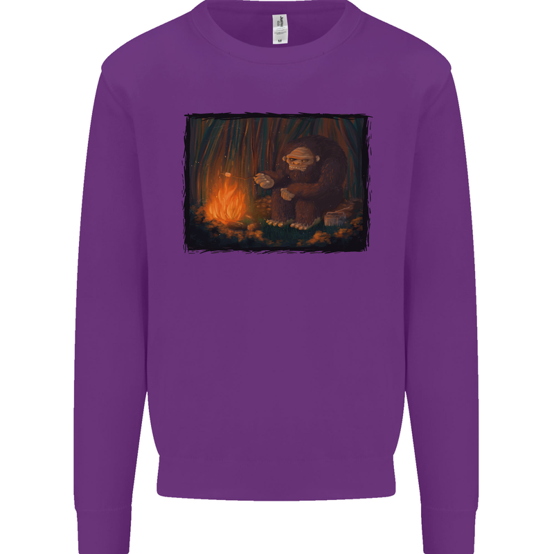 Bigfoot Camping and Cooking Marshmallows Mens Sweatshirt Jumper Purple