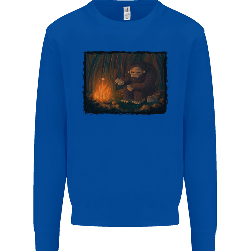 Bigfoot Camping and Cooking Marshmallows Mens Sweatshirt Jumper Royal Blue