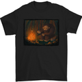 Bigfoot Camping and Cooking Marshmallows Mens T-Shirt Cotton Gildan Black
