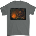 Bigfoot Camping and Cooking Marshmallows Mens T-Shirt Cotton Gildan Charcoal