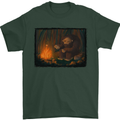 Bigfoot Camping and Cooking Marshmallows Mens T-Shirt Cotton Gildan Forest Green