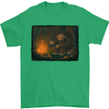 Bigfoot Camping and Cooking Marshmallows Mens T-Shirt Cotton Gildan Irish Green