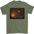 Bigfoot Camping and Cooking Marshmallows Mens T-Shirt Cotton Gildan Military Green