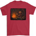 Bigfoot Camping and Cooking Marshmallows Mens T-Shirt Cotton Gildan Red