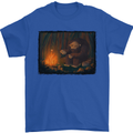 Bigfoot Camping and Cooking Marshmallows Mens T-Shirt Cotton Gildan Royal Blue