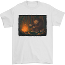 Bigfoot Camping and Cooking Marshmallows Mens T-Shirt Cotton Gildan White