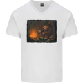Bigfoot Camping and Cooking Marshmallows Mens V-Neck Cotton T-Shirt White